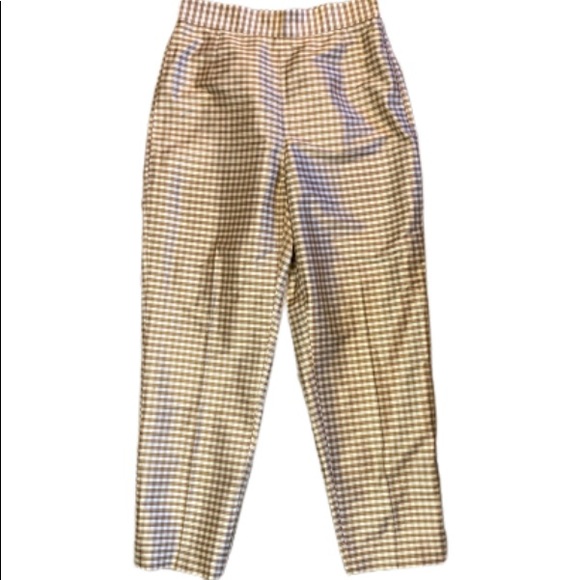 Liz Claiborne Pants - 100% Silk Liz Claiborne Tan & White Gingham Cropped Pants